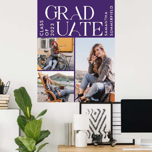 卒業式2025フォトコラージュ紫の卒業生 ポスター (ホームオフィス)