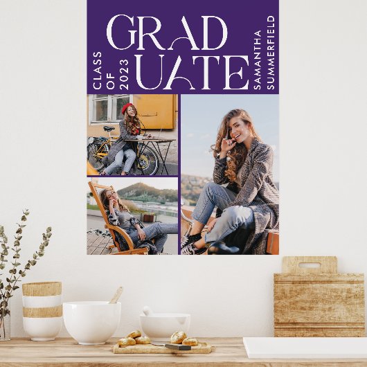 卒業式2025フォトコラージュ紫の卒業生 ポスター (キッチン)