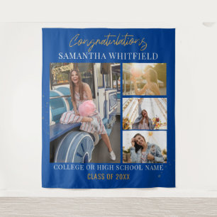 卒業式2025フォトコラージュ青い背景 タペストリー