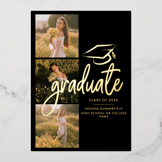 卒業式2025フォトゴールドフォイル発表 箔招待状 (正面)