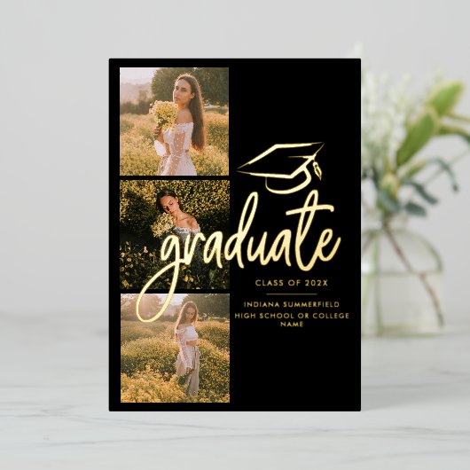 卒業式2025フォトゴールドフォイル発表 箔招待状 (立ち正面)