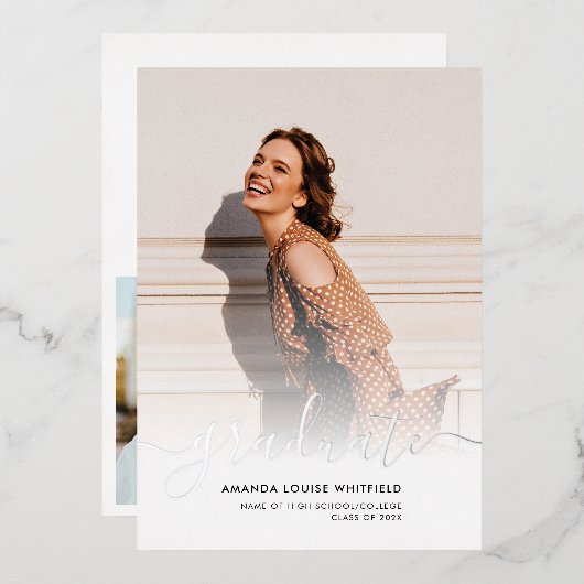 卒業式2025フォトシルバーフォイル発表 箔招待状 (正面/裏面)