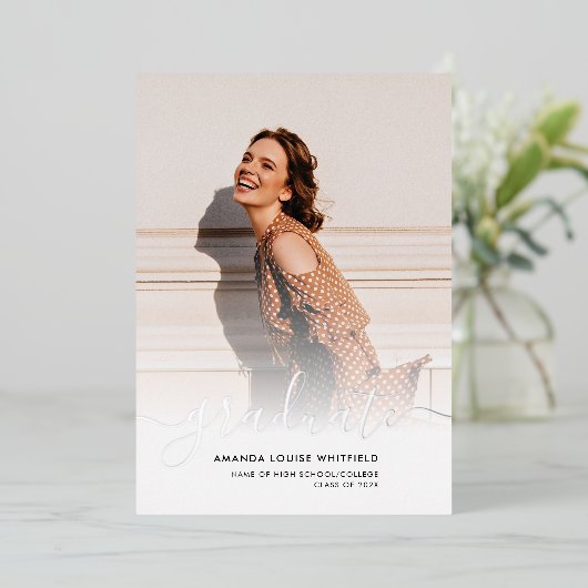 卒業式2025フォトシルバーフォイル発表 箔招待状 (立ち正面)