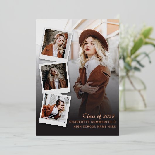 卒業式2025フォトバラゴールドフォイル発表 箔招待状 (立ち正面)