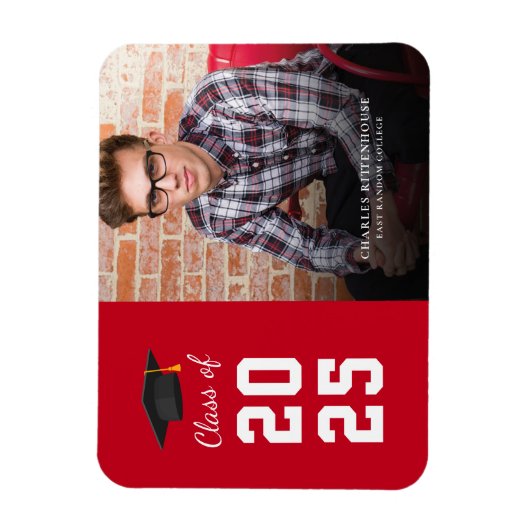 卒業式2025フォトレッドホワイトグラードアナウンス マグネット (縦)