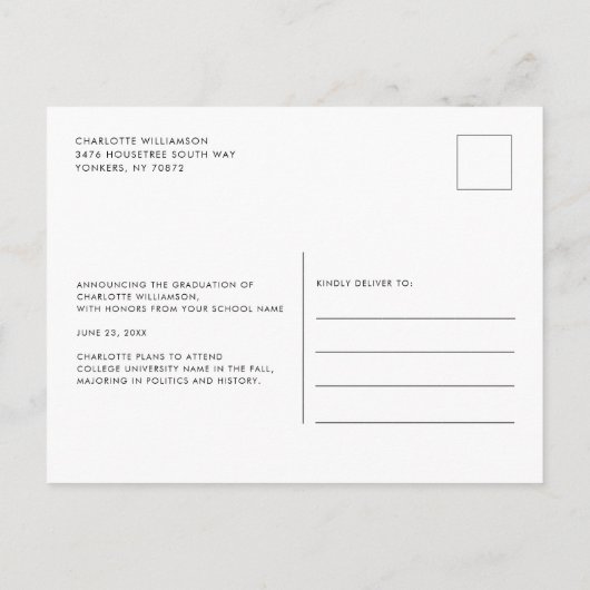 卒業式2025フォトレッドホワイトグラード 案内ポストカード (裏面)