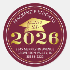 卒業式2025マルーン金フェイク箔アドレス ラウンドシール