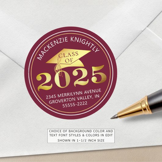 卒業式2025マルーン金フェイク箔アドレス ラウンドシール