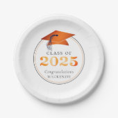 卒業式2025メタリックフェイクオレンジブラック ペーパープレート (正面)