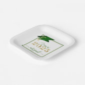 卒業式2025メタリックフェイクグリーン金ゴールドスクリプト ペーパープレート (傾斜あり)