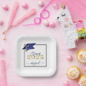 卒業式2025メタリックフェイクネイビー金ゴールドスクリプト ペーパープレート (パーティー)