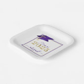 卒業式2025メタリックフェイクパープル金ゴールドスクリプト ペーパープレート (傾斜あり)