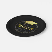 卒業式2025メタリックフェイクブラック金ゴールド ペーパープレート (アングル)