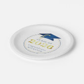 卒業式2025メタリックフェイクブルー金ゴールド ペーパープレート (アングル)