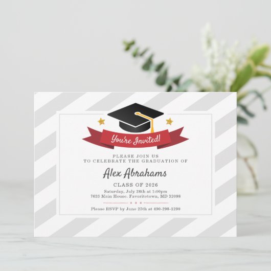 卒業式2025モダンタイポグラフィ卒業パーティー 招待状 (スタンド正面)