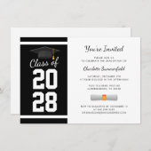 卒業式2025モダン白黒卒業パーティー 招待状 (正面/裏面)