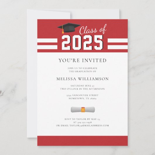 卒業式2025レッドホワイトグラードパーティの招待状 招待状 (正面)