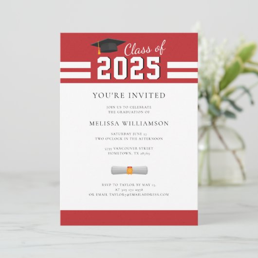卒業式2025レッドホワイトグラードパーティの招待状 招待状 (スタンド正面)