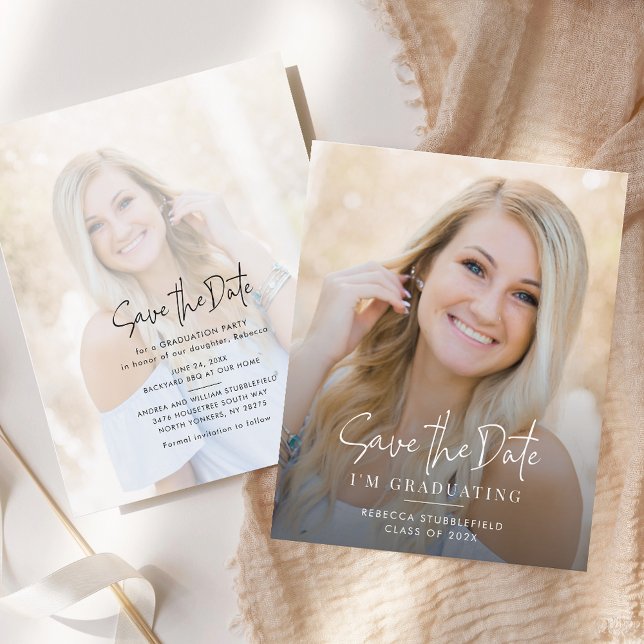 卒業式2025写真の発表日を保存 (Graduation 2025 2 Photos Save the Date Party Announcement)