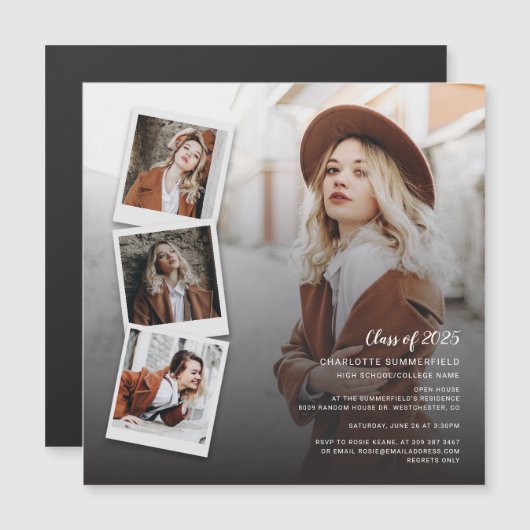 卒業式2025写真オープンハウスパーティー マグネット招待状 (正面/裏面)