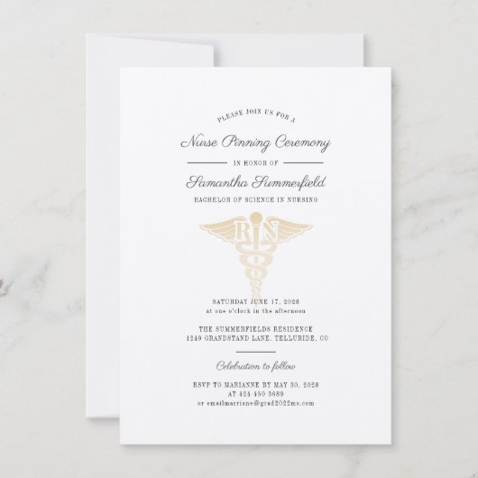 卒業式2025写真ナースピン留め式 招待状 (正面)