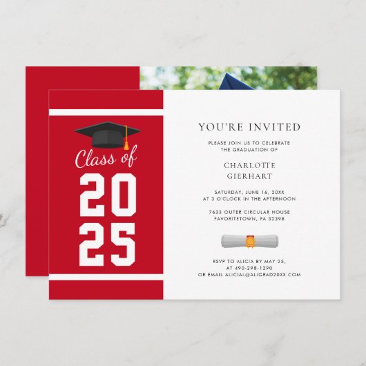 卒業式2025写真ミニマリストグラードパーティー 招待状 (正面/裏面)