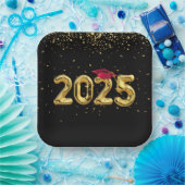 卒業式2025年金ゴールド風船と赤い帽子 ペーパープレート (パーティー)