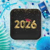卒業式2025年金ゴールド風船と赤い帽子 ペーパープレート (パーティー)
