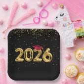 卒業式2025年金ゴールド風船と赤い帽子 ペーパープレート (パーティー)