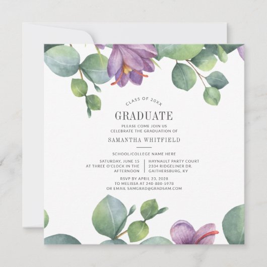 卒業式2025水彩ユーカリパーティー 招待状 (正面)