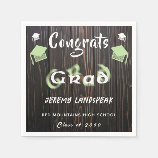 卒業式2025淡い色の緑と白のぼやけ文字 スタンダードカクテルナプキン (正面)