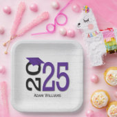 卒業式2025紫と黒の木 ペーパープレート (パーティー)