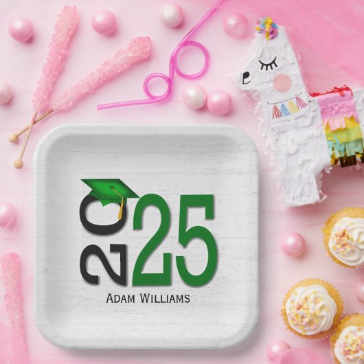 卒業式2025緑と黒の木 ペーパープレート (パーティー)