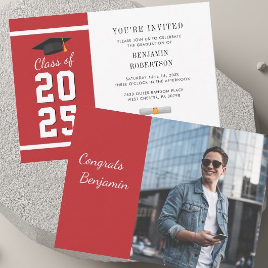 卒業式2025赤と白号写真パーティー 招待状