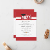 卒業式2025赤モダンパーティの招待状 ノートカード (正面/裏面インサイチュ)