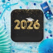 卒業式2025金ゴールドバルーンとホワイトキャップ ペーパープレート (パーティー)