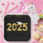 卒業式2025金ゴールドバルーンとホワイトキャップ ペーパープレート (パーティー)