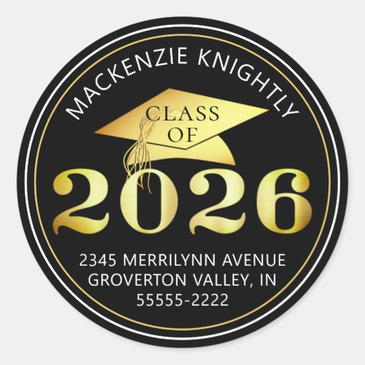 卒業式2025金フェイク箔差出人住所 ラウンドシール (正面)