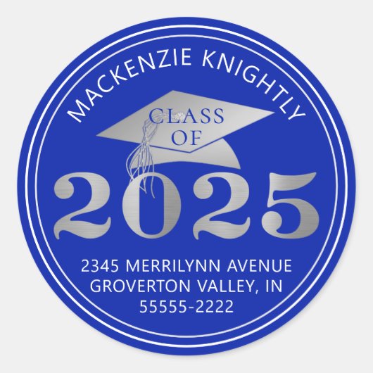 卒業式2025青王室の銀差出人住所 ラウンドシール (正面)