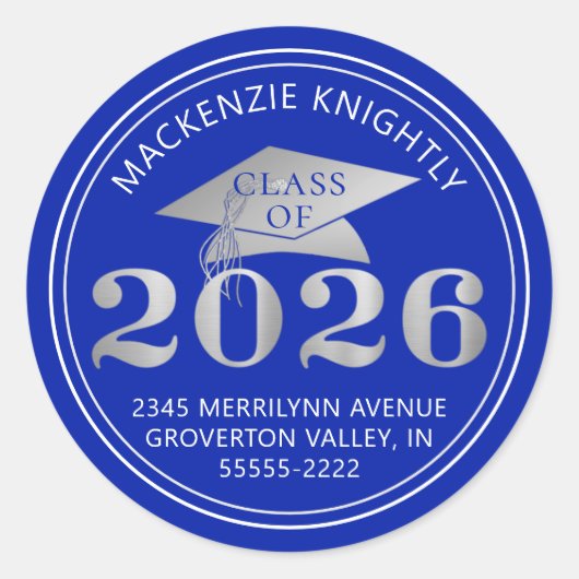 卒業式2025青王室の銀差出人住所 ラウンドシール (正面)