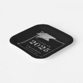 卒業式2025黒フェイク金属銀 ペーパープレート (傾斜あり)