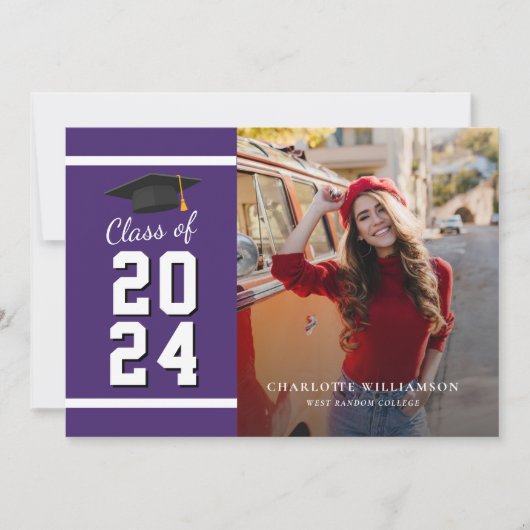 卒業式2025 Grad Photo Purple and White 案内状 (正面)