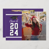 卒業式2025 Grad Photo Purple and White 案内状 (正面/裏面)