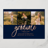 卒業式2025 Photo Collage Gradバラ金ゴールド 箔招待状 (正面)