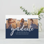 卒業式2025 Photo Collage Navy and Silver Grad 案内状 (スタンド正面)