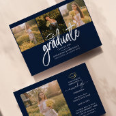 卒業式2025 Photo Collage Scriptネイビーシルバー 箔招待状