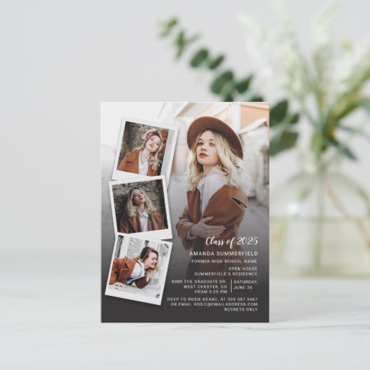 卒業式2025 Photo Collage Script Gradパーティー インビテーションポストカード (スタンド正面)