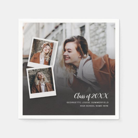 卒業式2025 Photo Collage Script Grad紙 スタンダードカクテルナプキン (正面)