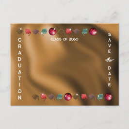 卒業式2025 Photo Red Disco Ball Save the Date ポストカード