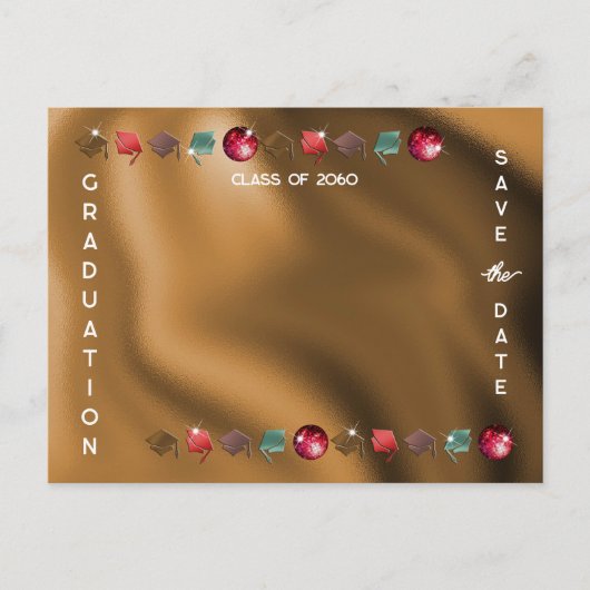 卒業式2025 Photo Red Disco Ball Save the Date ポストカード (正面)